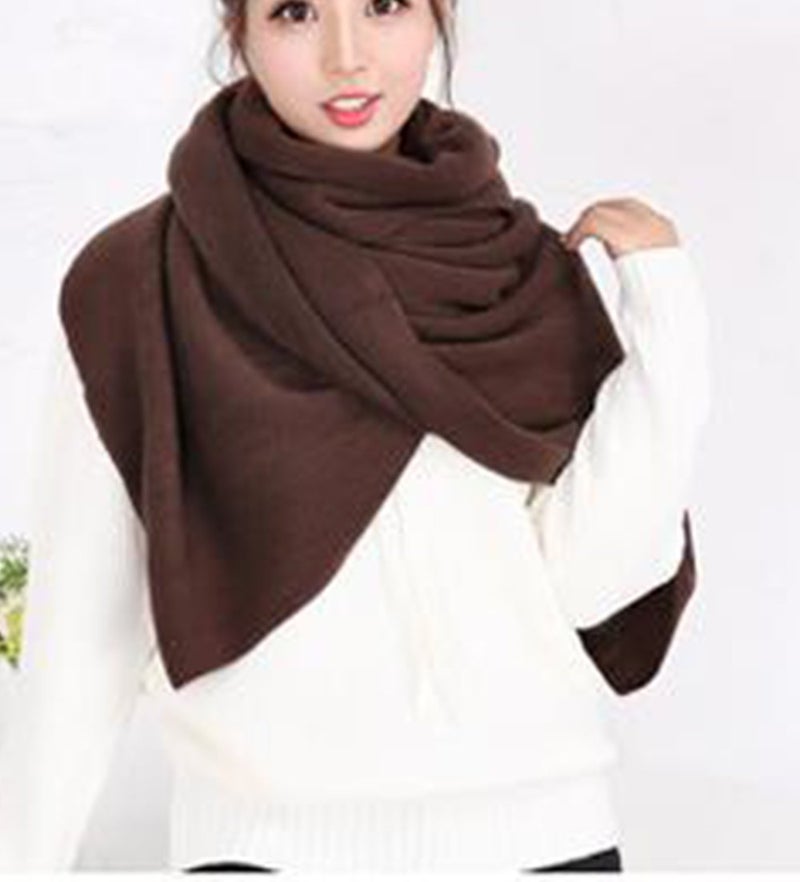 Wander Agio Women's Warm Long Shawl Winter Scarfs Large Scarf Pure Color Coffee - Image 2